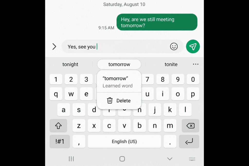 Removing a learned word to fix Samsung keyboard suggestions