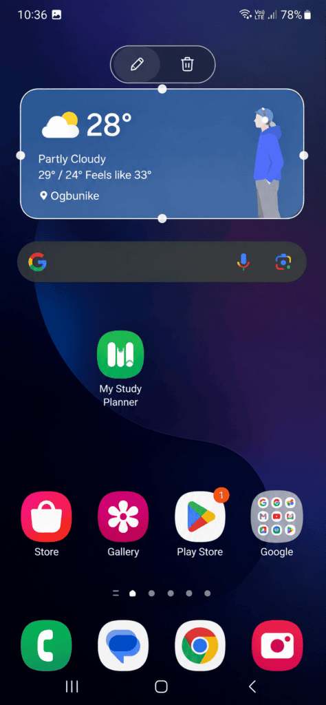 Editing a widget name on a Samsung Galaxy home screen