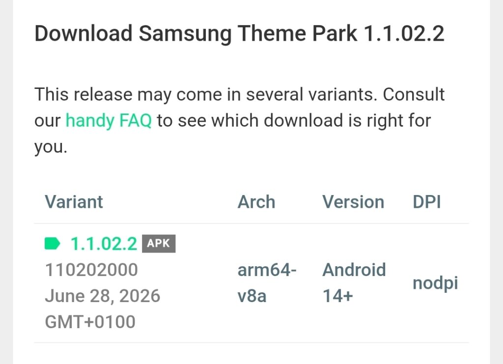 Good Lock module APK version selected for a Samsung Galaxy One UI build